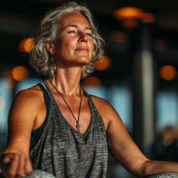 Старша жінка виконує м'які вправи йоги в спокійному середовищі