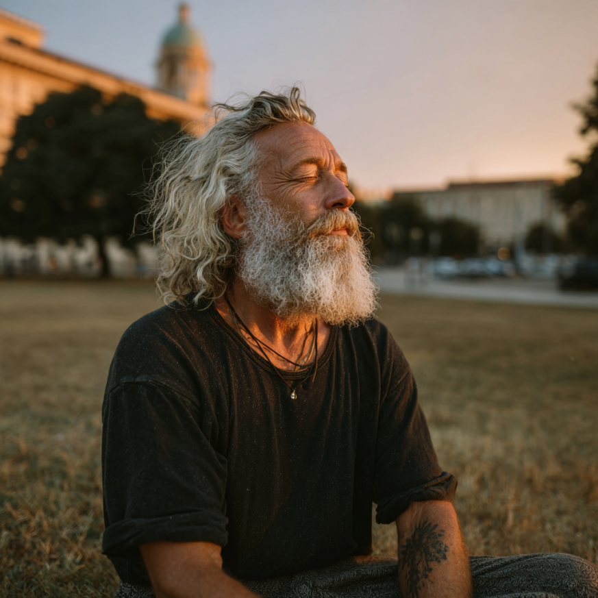 Щаслива група літніх людей після заняття йогою в студії CalmTemple